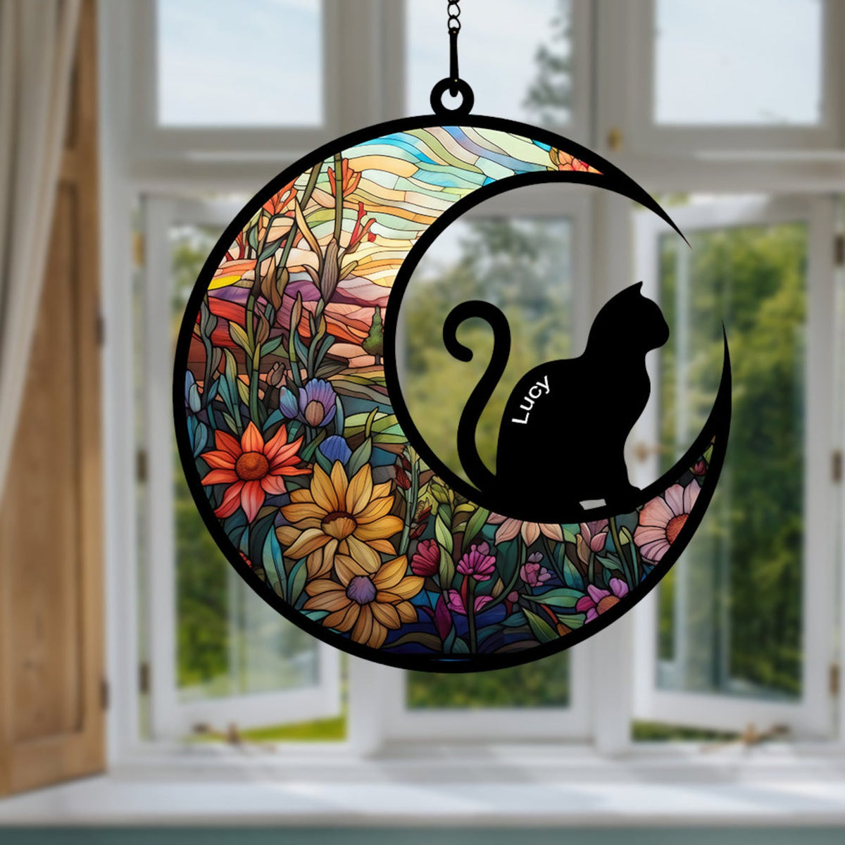 Cat Memorial Suncatcher, Loss of Pet Sympathy Gift, Custom Name Cat, Gift for Cat Lovers