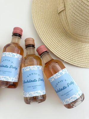 Bachelorette Party Coastal Grandmother Blue Floral Wine or Champagne Labels Last Toast on the Coast something blue shower