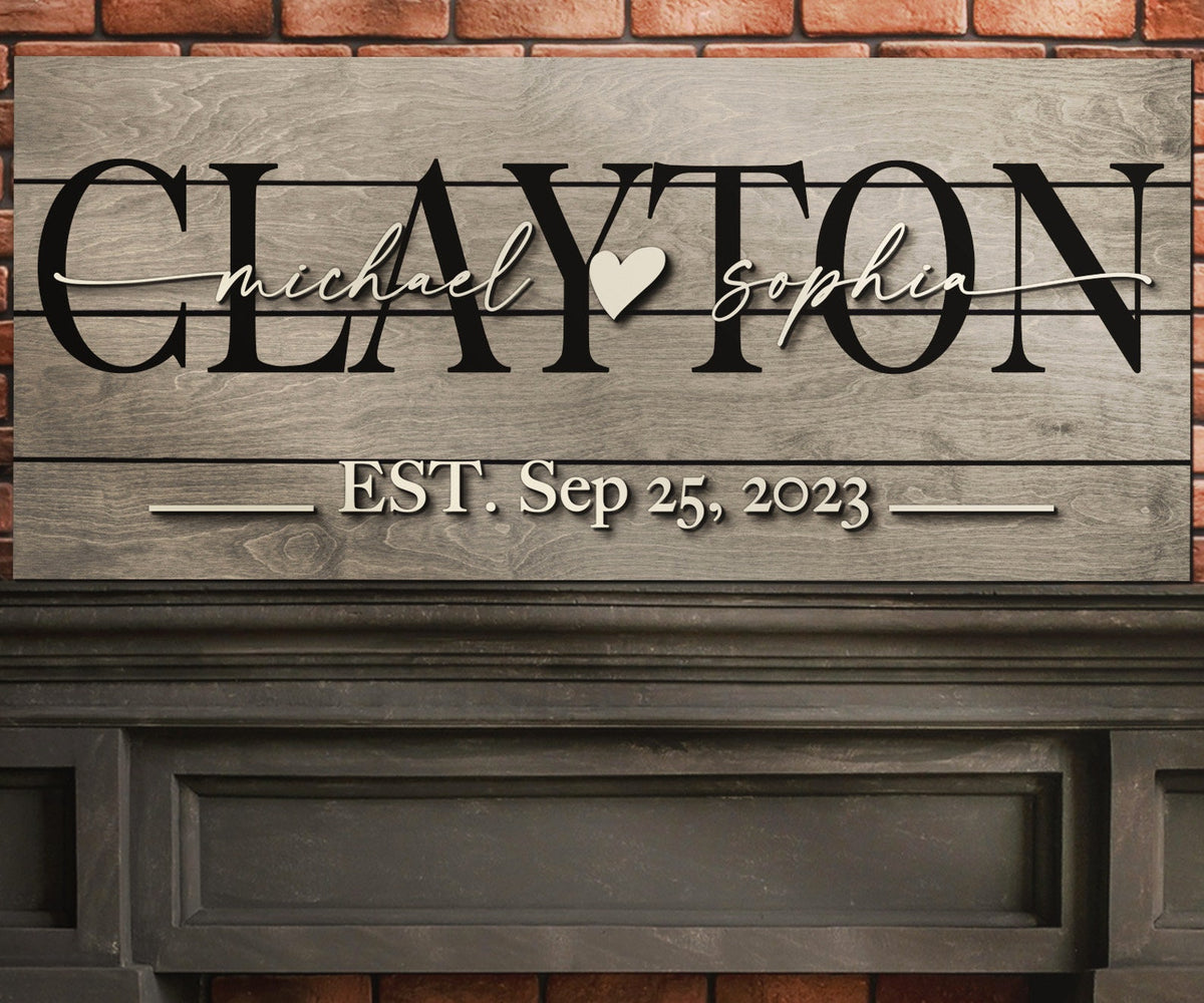 Custom 3D Wood Family Last Name Sign Established Date Personalized Rustic Wooden Wedding Engagement Anniversary Couple Gift Party Wall Decor