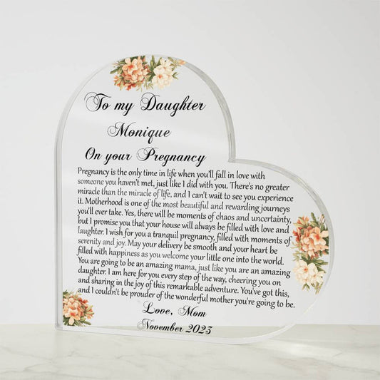 Pregnant Daughter First Time Mom Gift, Pregnancy Gift for Daughter, Expecting Mom Gift from mom, Mom to be Heart Acrylic Plaque Pregnant Mom