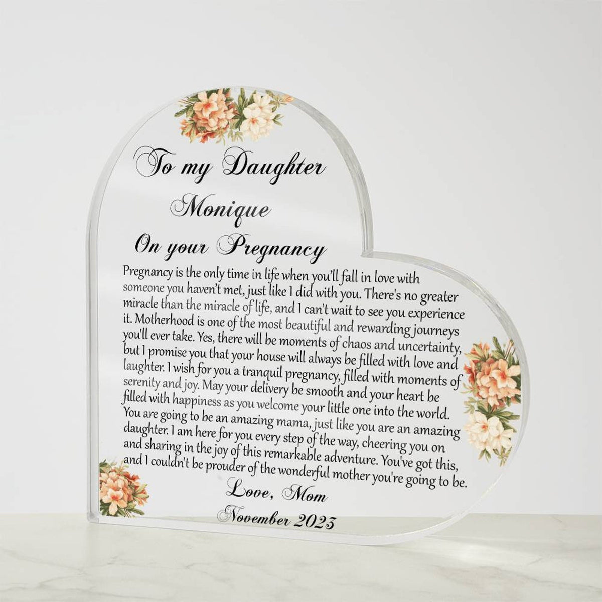 Pregnant Daughter First Time Mom Gift, Pregnancy Gift for Daughter, Expecting Mom Gift from mom, Mom to be Heart Acrylic Plaque Pregnant Mom