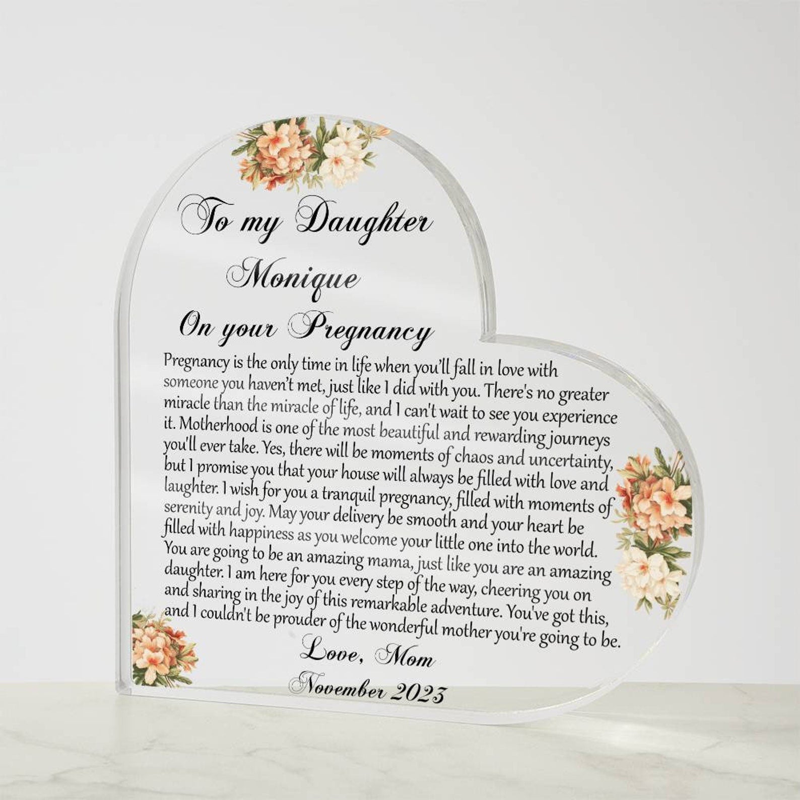 Pregnant Daughter First Time Mom Gift, Pregnancy Gift for Daughter, Expecting Mom Gift from mom, Mom to be Heart Acrylic Plaque Pregnant Mom