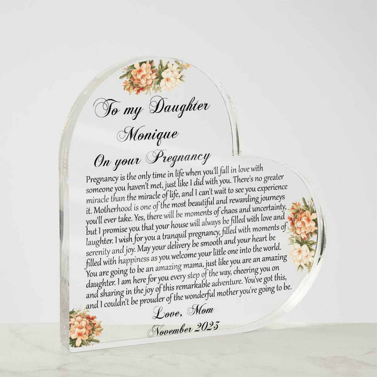 Pregnant Daughter First Time Mom Gift, Pregnancy Gift for Daughter, Expecting Mom Gift from mom, Mom to be Heart Acrylic Plaque Pregnant Mom