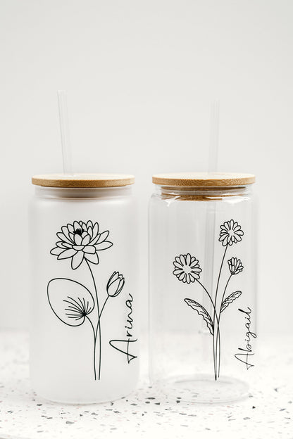 Bridesmaid Gift - Birth Flower Glass Coffee Cup - Personalized Bridesmaid Proposal, Gifts for Her, Party Favor