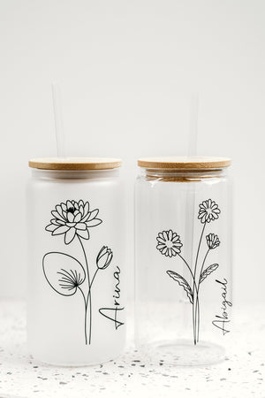 Bridesmaid Gift - Birth Flower Glass Coffee Cup - Personalized Bridesmaid Proposal, Gifts for Her, Party Favor