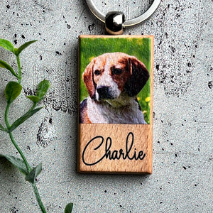 Personalized Pet Photo Wooden Keychain, Pet Loss Gift, Pet Memorial Gift