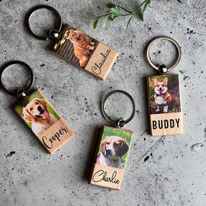 Personalized Pet Photo Wooden Keychain, Pet Loss Gift, Pet Memorial Gift