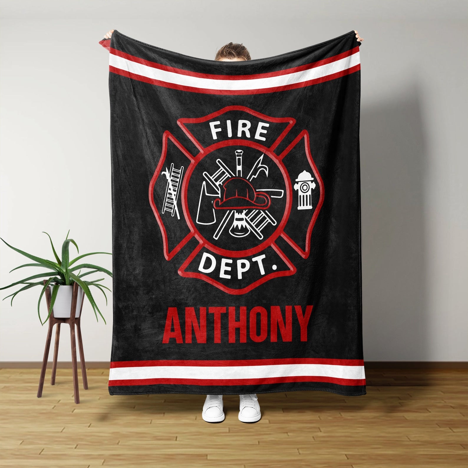 Personalized Blanket, Gift For Firefighter, Firefighter Thin Red Line Throw Blanket, Firefighter Gifts