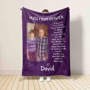 Blanket Gift For Loss Of Dad, Mom, Grandpa, Grandma, Hugs From Heaven Personalized Memorial Blanket, In Memory Of Photo, Sympathy Blankets