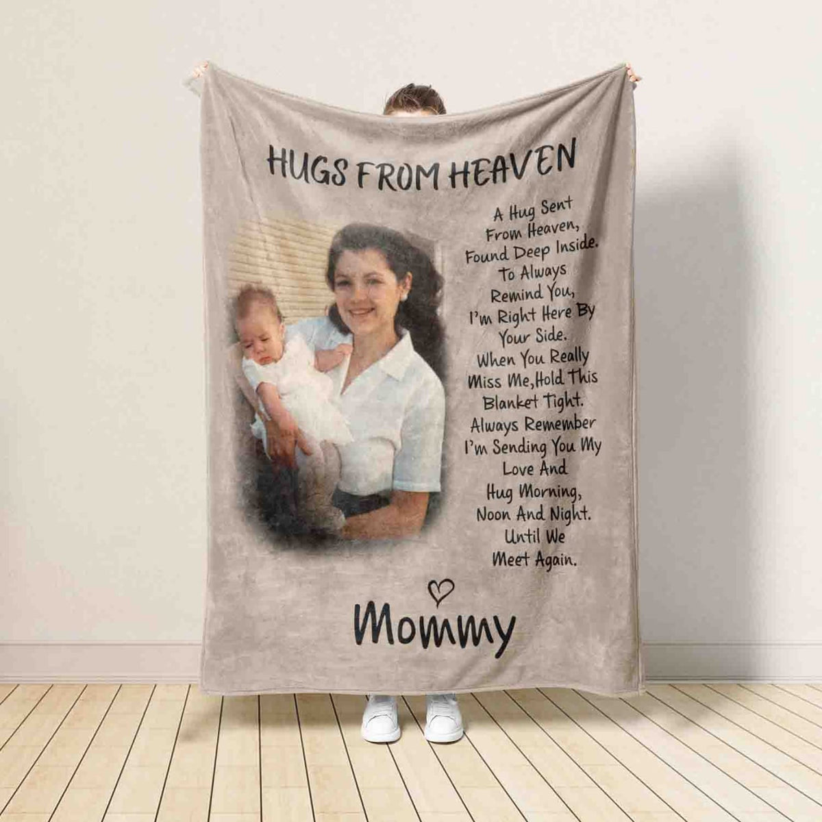 Blanket Gift For Loss Of Dad, Mom, Grandpa, Grandma, Hugs From Heaven Personalized Memorial Blanket, In Memory Of Photo, Sympathy Blankets