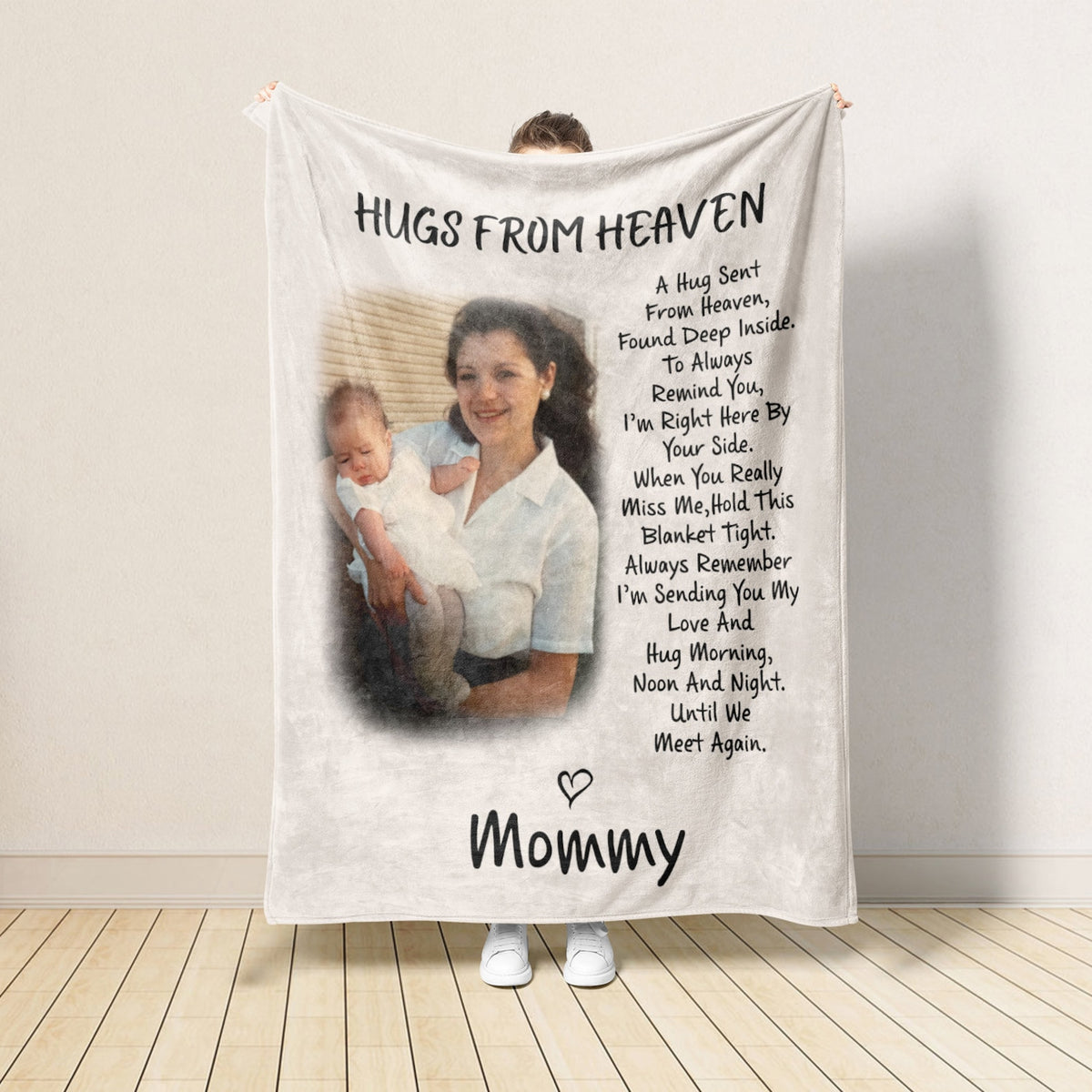 Blanket Gift For Loss Of Dad, Mom, Grandpa, Grandma, Hugs From Heaven Personalized Memorial Blanket, In Memory Of Photo, Sympathy Blankets