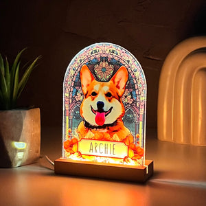 Pet Memorial Custom 3D LED Light Wooden Base , Personalized Dog Memorial Gifts, Cat Loss Gifts, Pets Sympathy Gift
