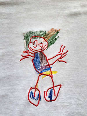 Personalized kids drawing artwork shirt - Embroidered custom photo shirt - Handmade shirt