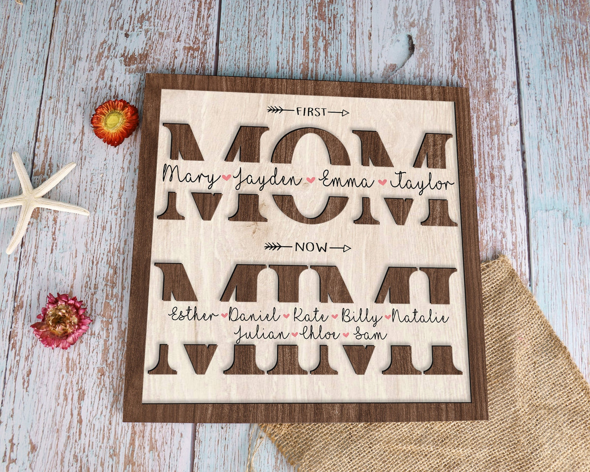 Custom Kids Names First Mom Now Mimi Wood Sign 2-Layer Plaque Mother's Day Gift Mom Gift Grandma Gift Family Gift for Mom Mimi Home Decor