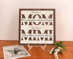 Custom Kids Names First Mom Now Mimi Wood Sign 2-Layer Plaque Mother's Day Gift Mom Gift Grandma Gift Family Gift for Mom Mimi Home Decor