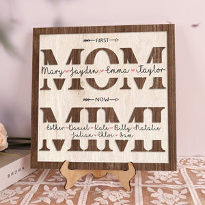 Custom Kids Names First Mom Now Mimi Wood Sign 2-Layer Plaque Mother's Day Gift Mom Gift Grandma Gift Family Gift for Mom Mimi Home Decor