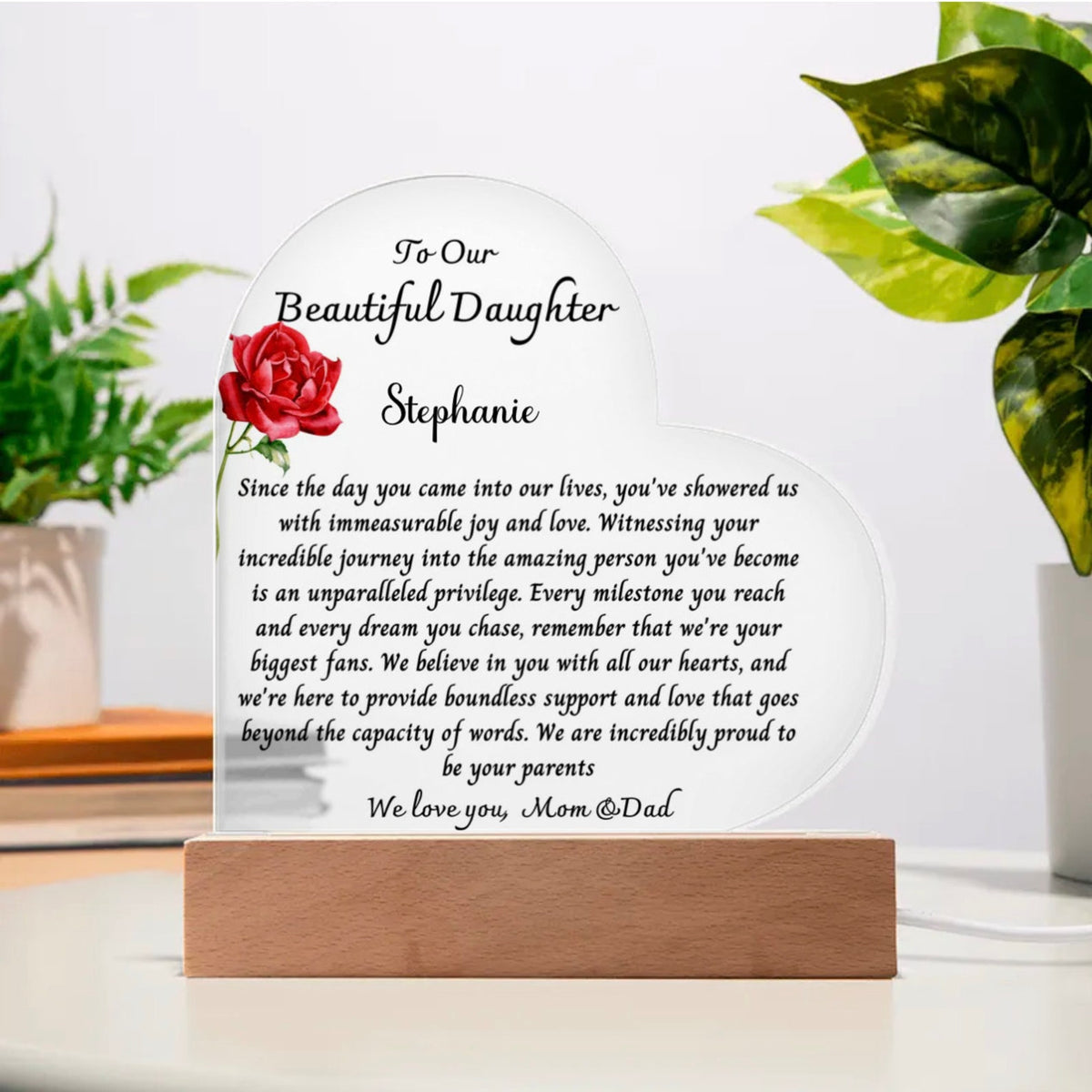 Heart Plaque-To Our Daughter , Flowers Custom Design, Personalized Daughter Gift , Gift From Mom and Dad, Daughter Birthday Gift, Keepsake