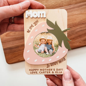 Fridge Photo Magnet, Custom Photo Frame Magnet, Strawberry Magnet, Mom Photo Magnet, Grandma Photo Magnet, Mother's Day Gift, Mom Gift