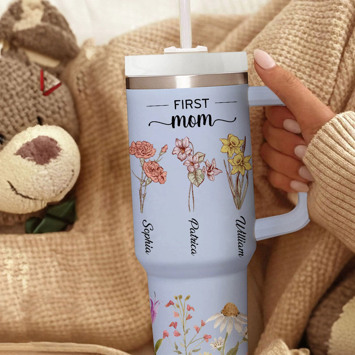 Personalized First Mom now Grandma 40 Oz Tumbler With Children and Grandkids' Names, Birth month flower, Gift For Grandma, Mother's Day Gift