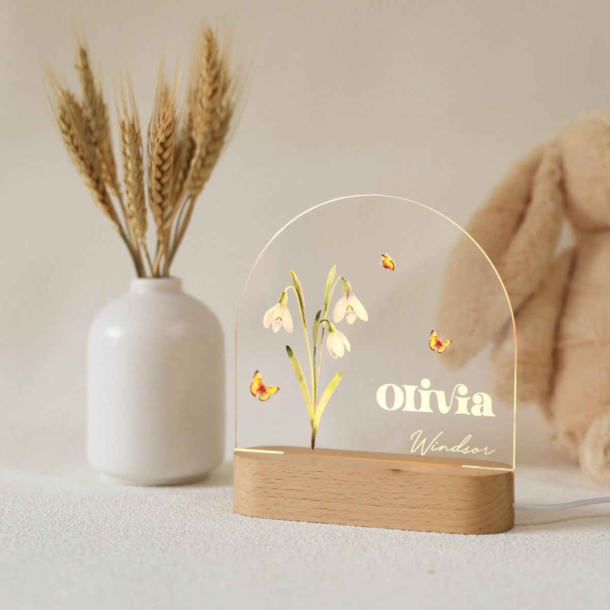 Personalized Birth Month Flower Acrylic Night Light, Boho LED Light, Custom Name, Flower Nursery Decor, Baby Shower Gift, Christmas Gift