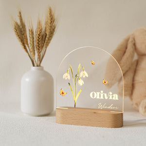 Personalized Birth Month Flower Acrylic Night Light, Boho LED Light, Custom Name, Flower Nursery Decor, Baby Shower Gift, Christmas Gift