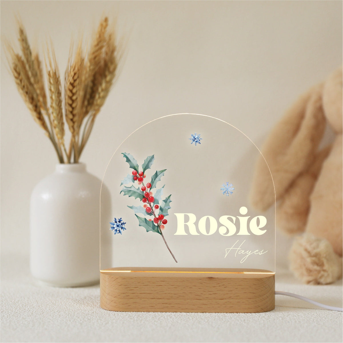 Personalized Birth Month Flower Acrylic Night Light, Boho LED Light, Custom Name, Flower Nursery Decor, Baby Shower Gift, Christmas Gift