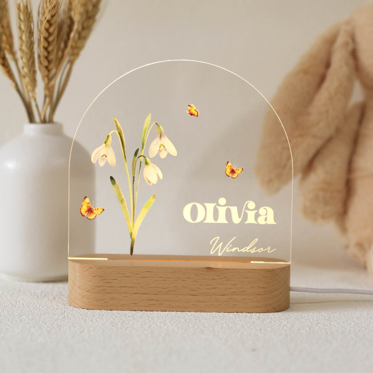 Personalized Birth Month Flower Acrylic Night Light, Boho LED Light, Custom Name, Flower Nursery Decor, Baby Shower Gift, Christmas Gift