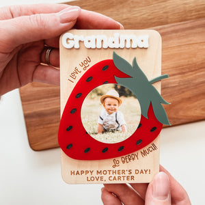 Fridge Photo Magnet, Custom Photo Frame Magnet, Strawberry Magnet, Mom Photo Magnet, Grandma Photo Magnet, Mother's Day Gift, Mom Gift