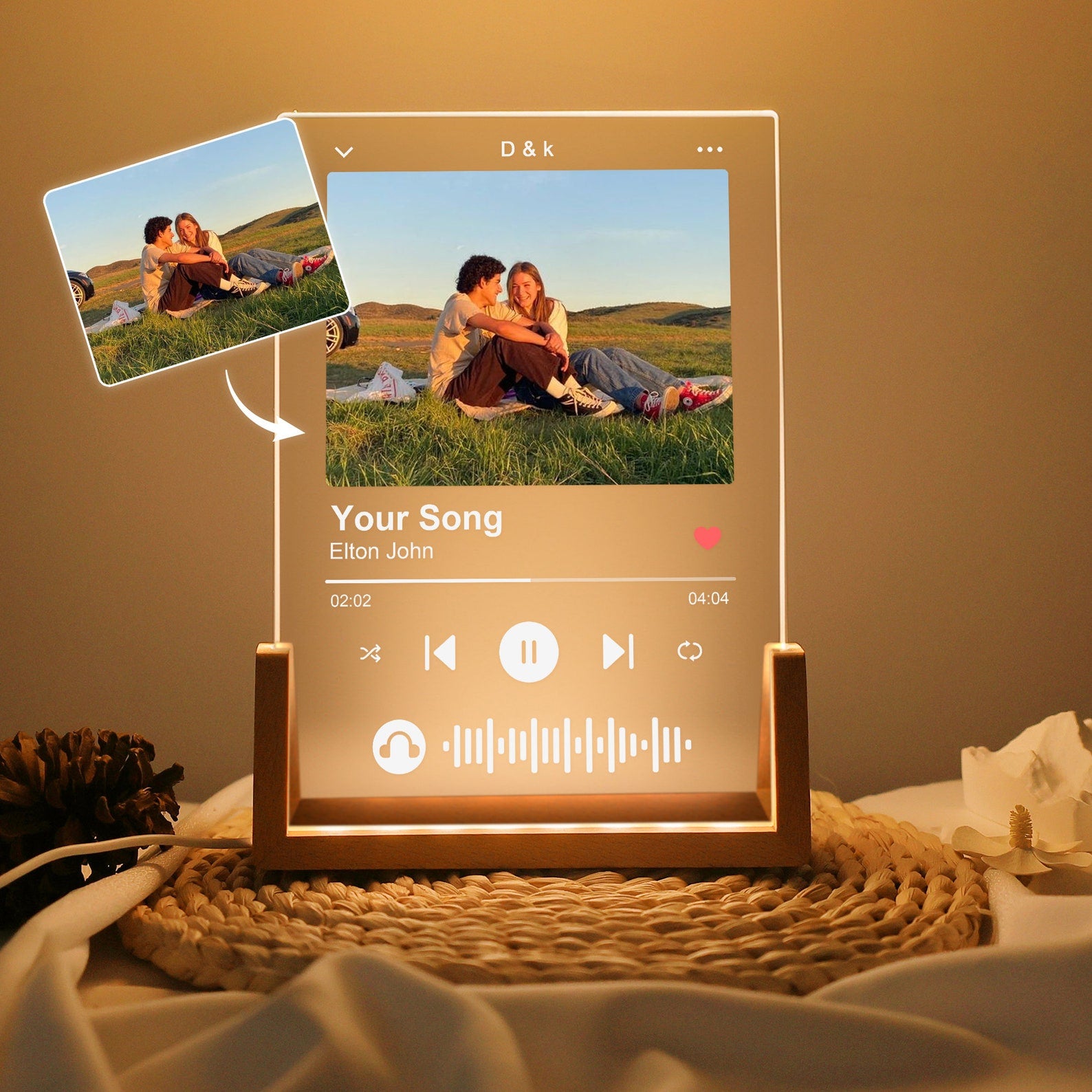 Music Photo Name Night Light, Custom Photo Music Plaque, Personalized Song Acrylic Plaque, Bedroom Decor, LED Nightlight, Gift for Mom