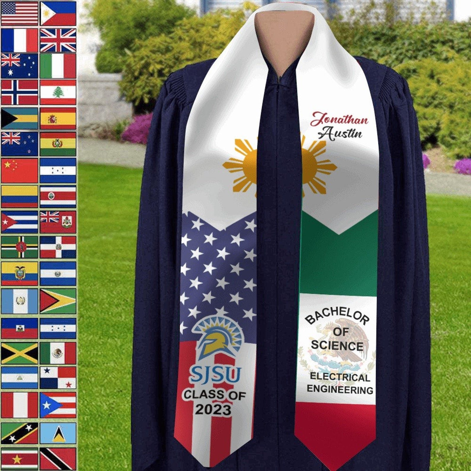 Personalized Congrats 2025 Graduation Stole, Mixed Two Flag Graduation Stole, Graduation Sash Gift, Class of 2025 Grad Sash