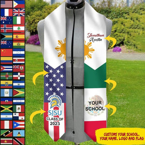 Personalized Congrats 2025 Graduation Stole, Mixed Two Flag Graduation Stole, Graduation Sash Gift, Class of 2025 Grad Sash