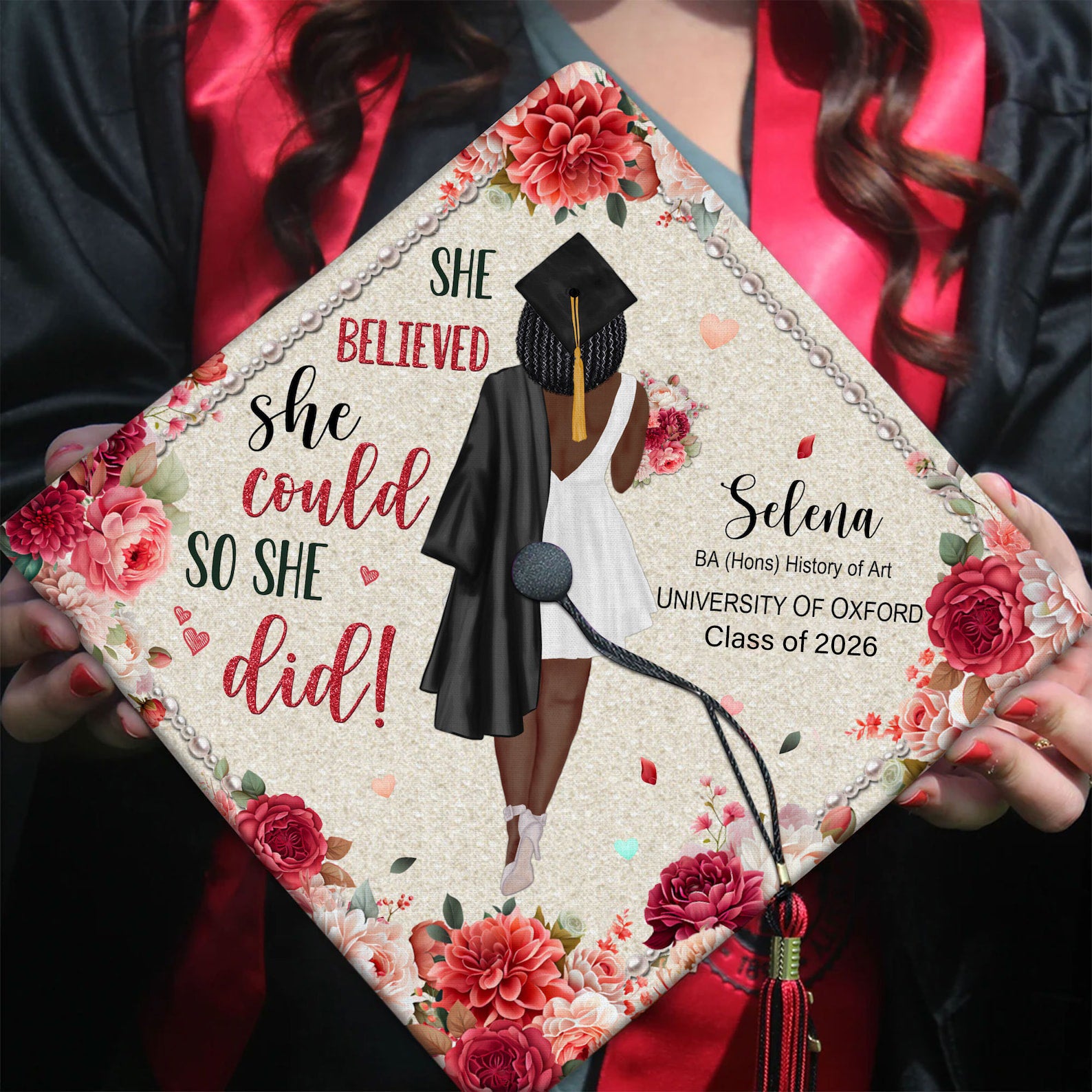 Personalized Graduation Cap Topper, Black Queen Grad Cap Topper, Class Of 2026, I Chose My Path But God Ordered My Steps, Graduation Decor