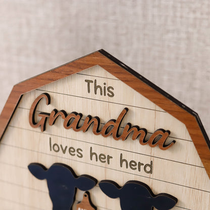 This Grandma Loves Her Herd Sign, Custom Grandma's Cows Wooded Plaque, Grandkids Names Sign, Personalized Mother's Day Gift, Nana Home Decor