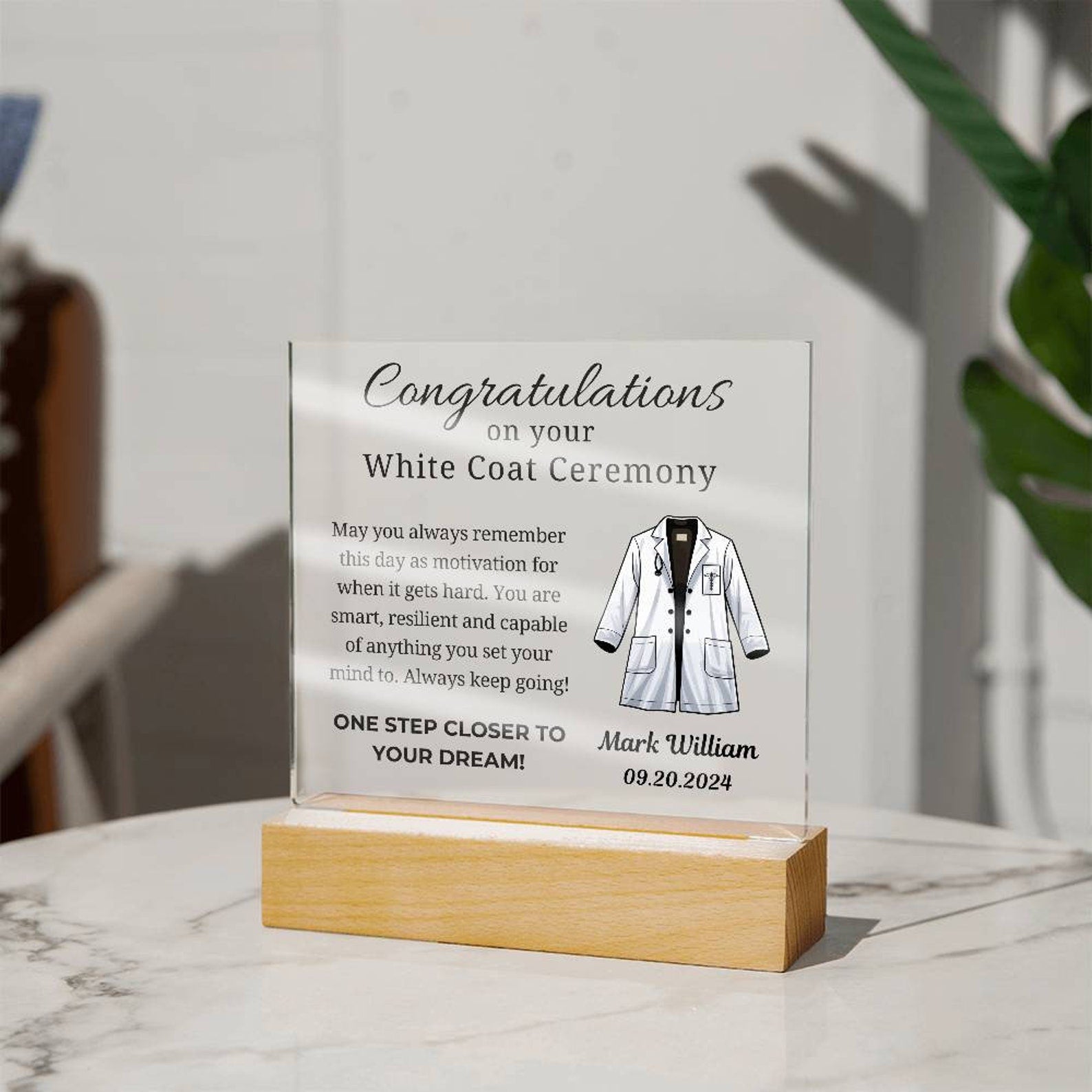Custom White Coat Ceremony Gift Acrylic Square Plaque for Future Doctor First White Coat Medical Student Personalized Med School Graduation