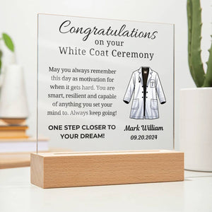 Custom White Coat Ceremony Gift Acrylic Square Plaque for Future Doctor First White Coat Medical Student Personalized Med School Graduation
