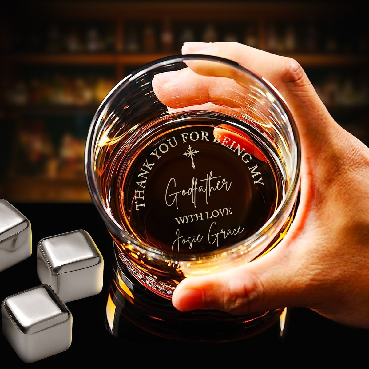 Custom Father's Day Gifts for Godfather - Personalized Godfather Gift on Rock Glass - Whiskey Glass Gifts from Goddaughter