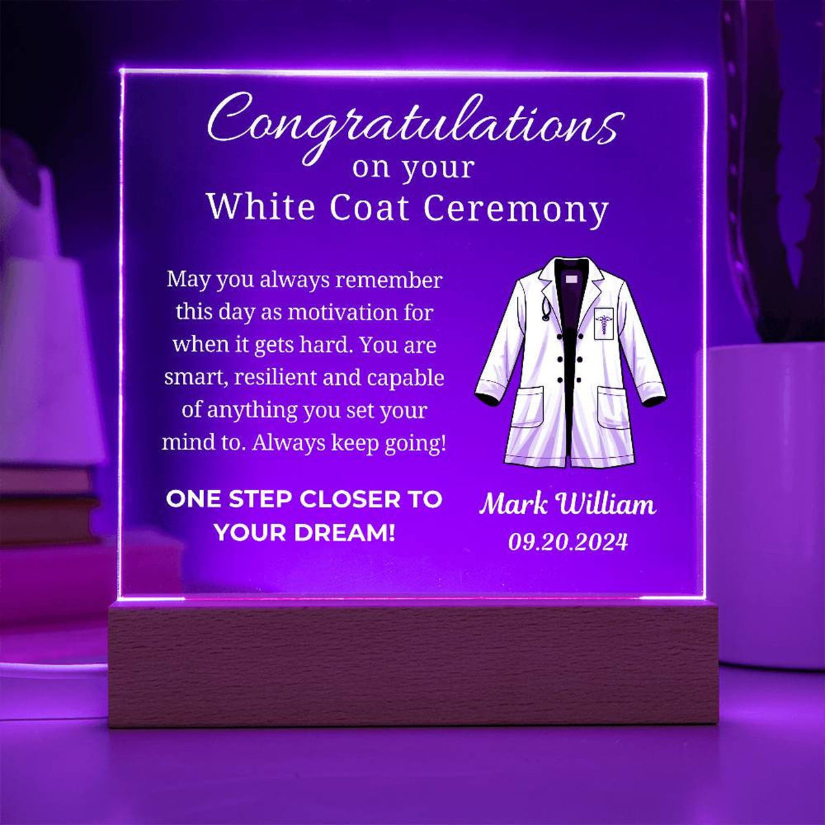 Custom White Coat Ceremony Gift Acrylic Square Plaque for Future Doctor First White Coat Medical Student Personalized Med School Graduation