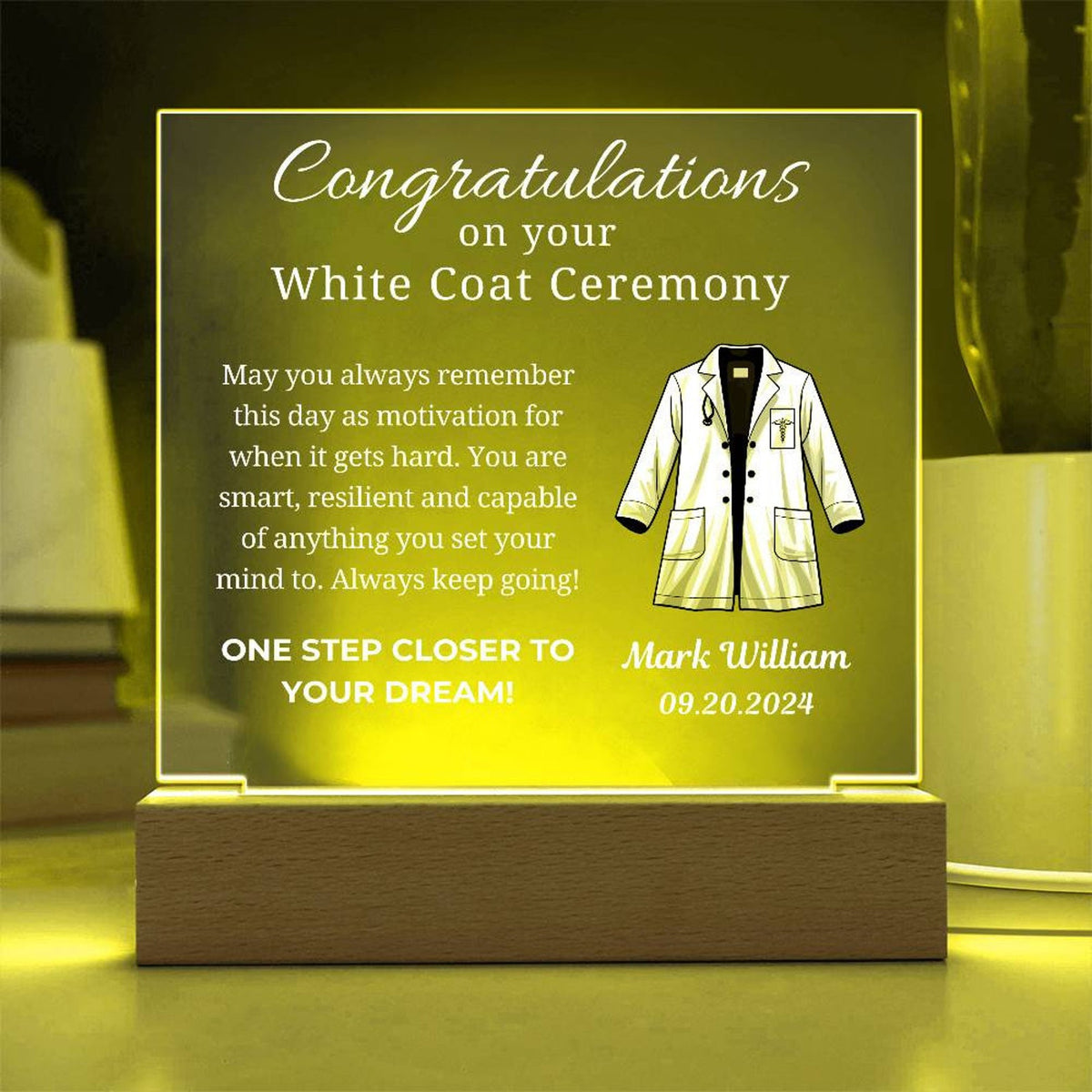 Custom White Coat Ceremony Gift Acrylic Square Plaque for Future Doctor First White Coat Medical Student Personalized Med School Graduation