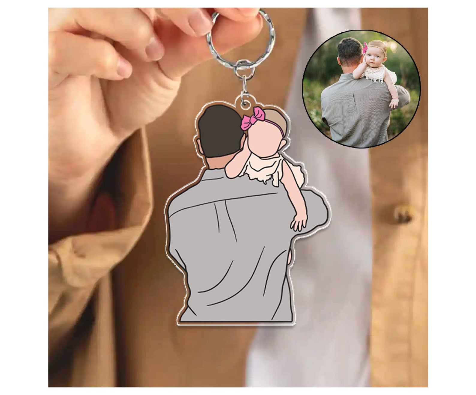 Personalized Dad With Kids Acrylic Keychain, Birthday Gifts For Dad, New Dad Gift. Photo Keychain For Dad, Gift for Husband,Dad Keyring Gift