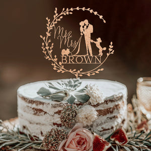 Dog Cake Topper for Wedding, Rustic Wedding Cake Topper with Dog, Bride Groom Cake Topper, Pet Silhouette Cake Topper, Cat Cake Topper