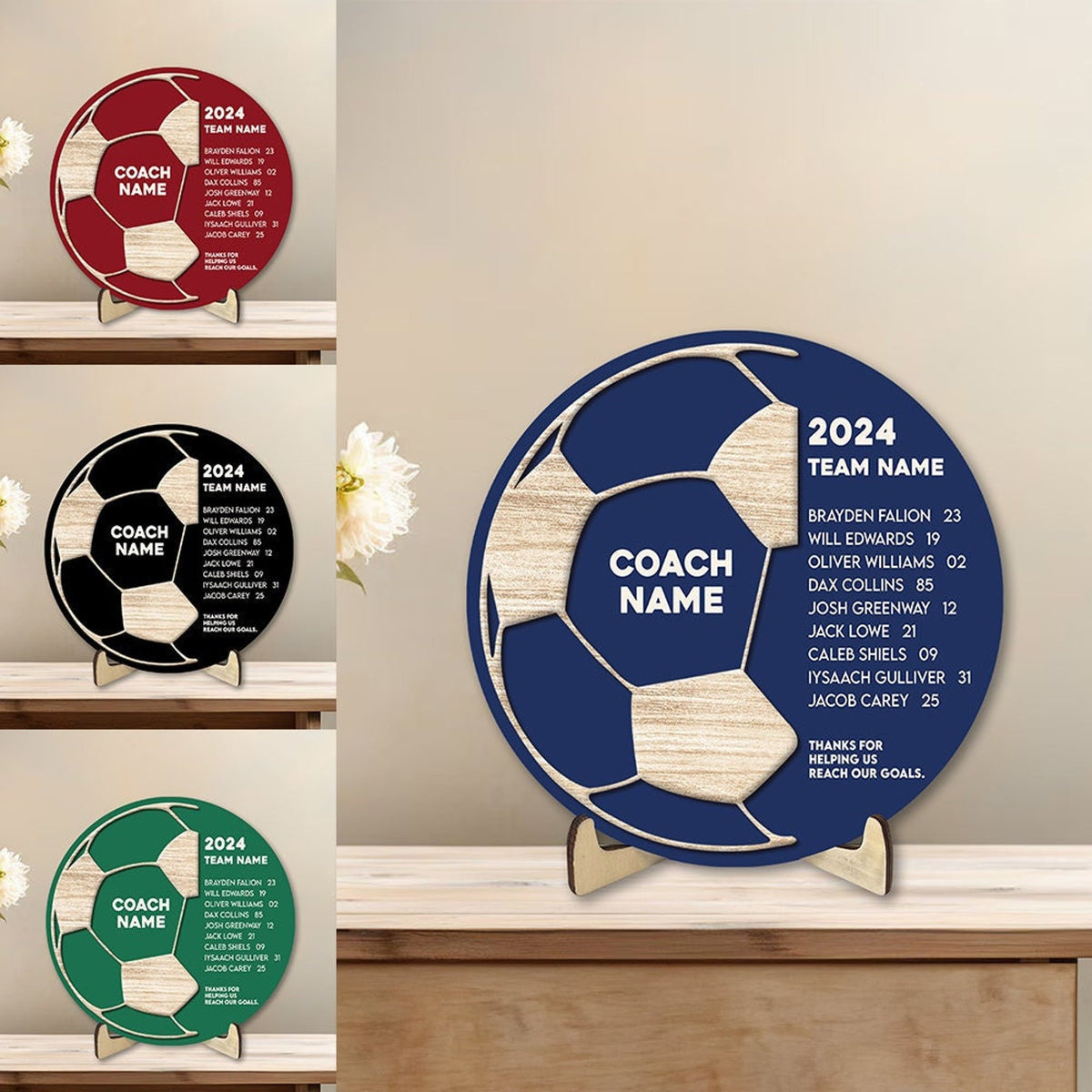 Personalized Soccer Team Wooden Plaque, Custom Name & Number Wooden Sign, Soccer Coach Wood Sign, Sport Gift for Dad, Husband, Son, Team