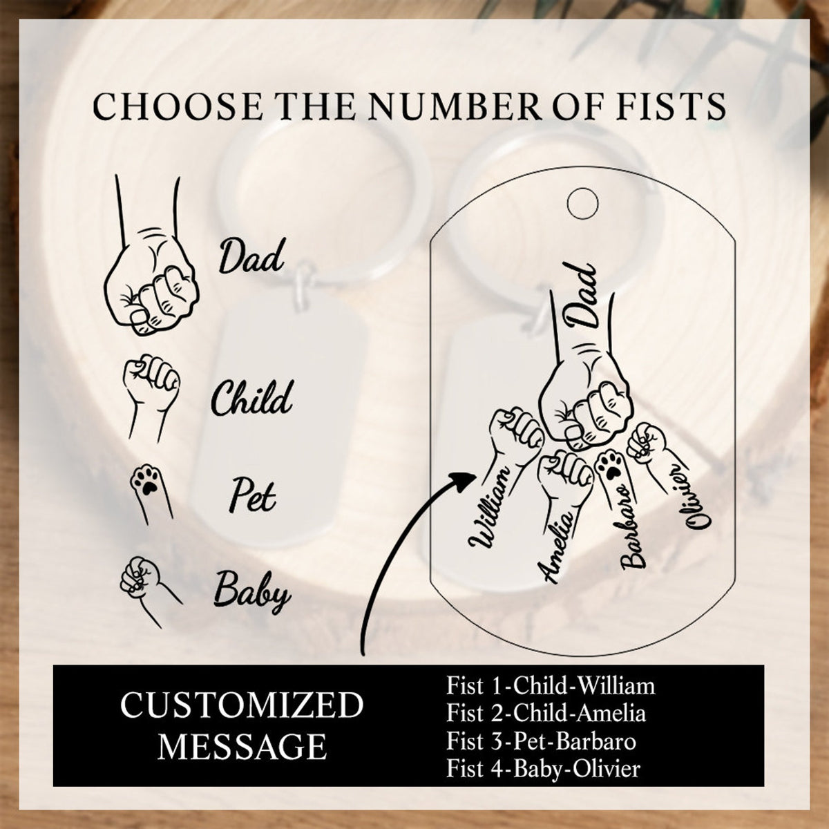 Personalised Fist Bump Keyring, Unique Fathers Day Gifts, Engraved Daddy Birthday Gift, Customised Daddy Keyring, Perfect Dad Gifts