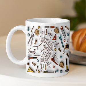 Personalized Dad First Bump 3D Inflated Effect Mug, Custom Kids Names Coffee Mug Father's Day Gift for Grandpa, Custom Tea Mug Gift for Papa
