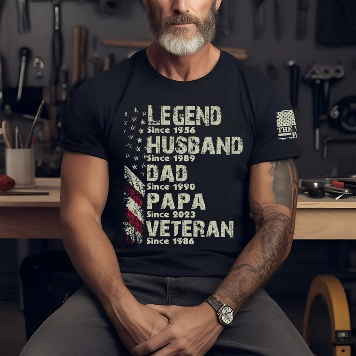 Personalized Legend Husband Dad Papa Veteran Since Father's Day Shirt, Papa Shirt With Year, 4th of July Shirt for Dad American Flag shirt