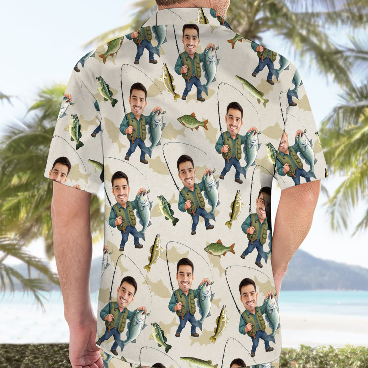 Custom Face Bass Fishing Hawaiian Shirt, Fishing Lover Summer Shirt, Hawaii Shirt, Summer Party Gift, Fishing Hawaii Shirt, Gift Fisherman