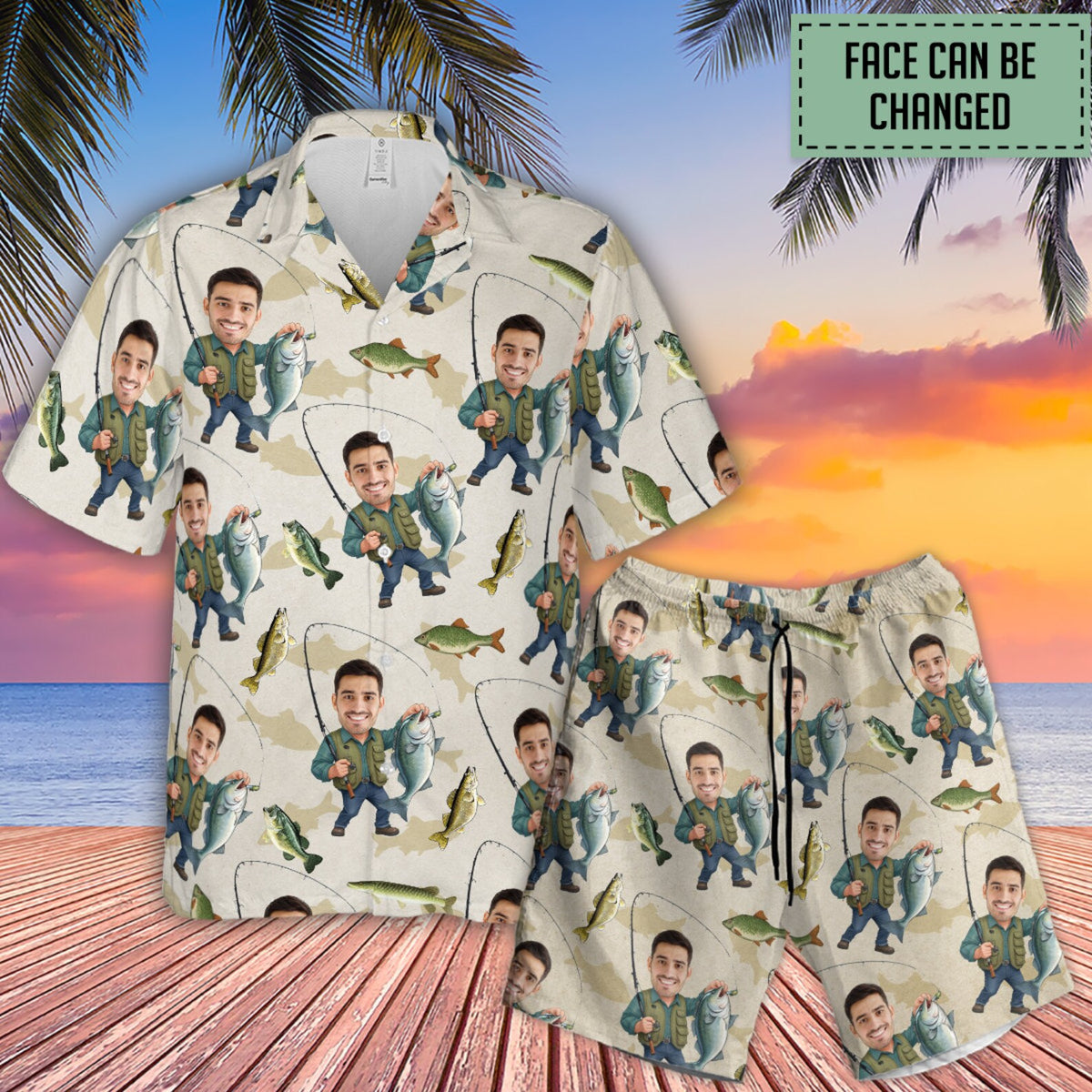 Custom Face Bass Fishing Hawaiian Shirt, Fishing Lover Summer Shirt, Hawaii Shirt, Summer Party Gift, Fishing Hawaii Shirt, Gift Fisherman