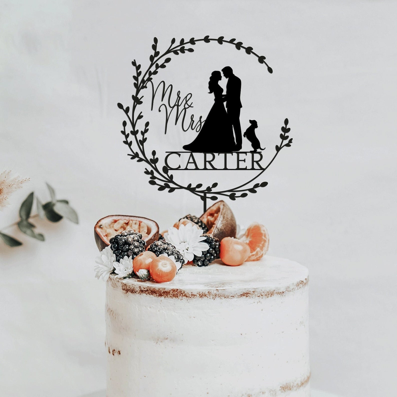 Dog Cake Topper for Wedding, Rustic Wedding Cake Topper with Dog, Bride Groom Cake Topper, Pet Silhouette Cake Topper, Cat Cake Topper