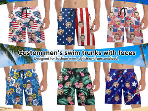 Personalized Face Swim Trunks: Custom Men's Bathing Suit, Father's Day Gift 4th of July Gift , Independence Day Gift For Men Family Gift