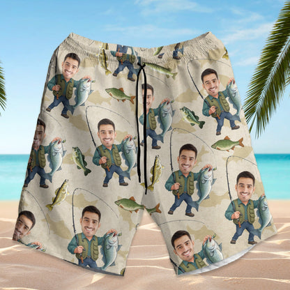 Custom Face Bass Fishing Hawaiian Shirt, Fishing Lover Summer Shirt, Hawaii Shirt, Summer Party Gift, Fishing Hawaii Shirt, Gift Fisherman