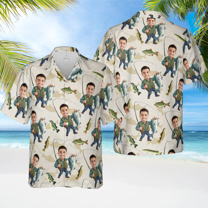 Custom Face Bass Fishing Hawaiian Shirt, Fishing Lover Summer Shirt, Hawaii Shirt, Summer Party Gift, Fishing Hawaii Shirt, Gift Fisherman